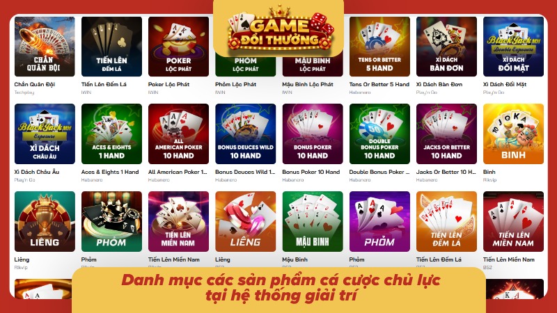 Danh mục các sản phẩm cá cược chủ lực tại hệ thống giải trí