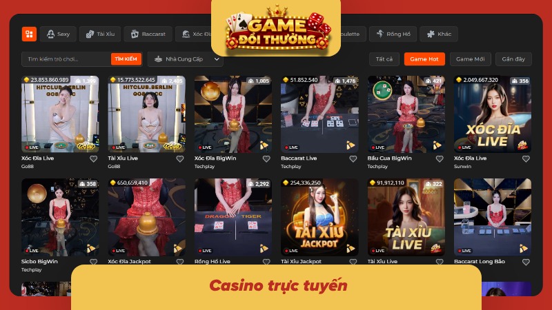 Giao diện các sảnh cược thể thao và casino trực tuyến 