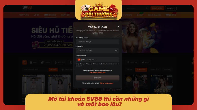 Giao diện biểu mẫu đăng ký tài khoản chính thức